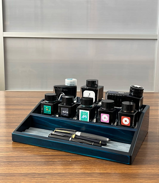 BL106-2 Hinoki Blue Ink Bottle Display Stand with a pen matt