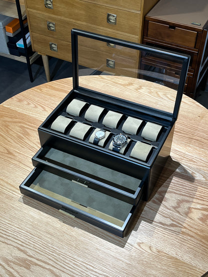 BB172 Hinoki Black Watch Box 10 with Two drawers