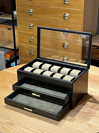 BB172 Hinoki Black Watch Box 10 with Two drawers