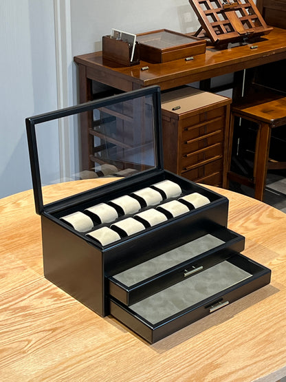 BB172 Hinoki Black Watch Box 10 with Two drawers