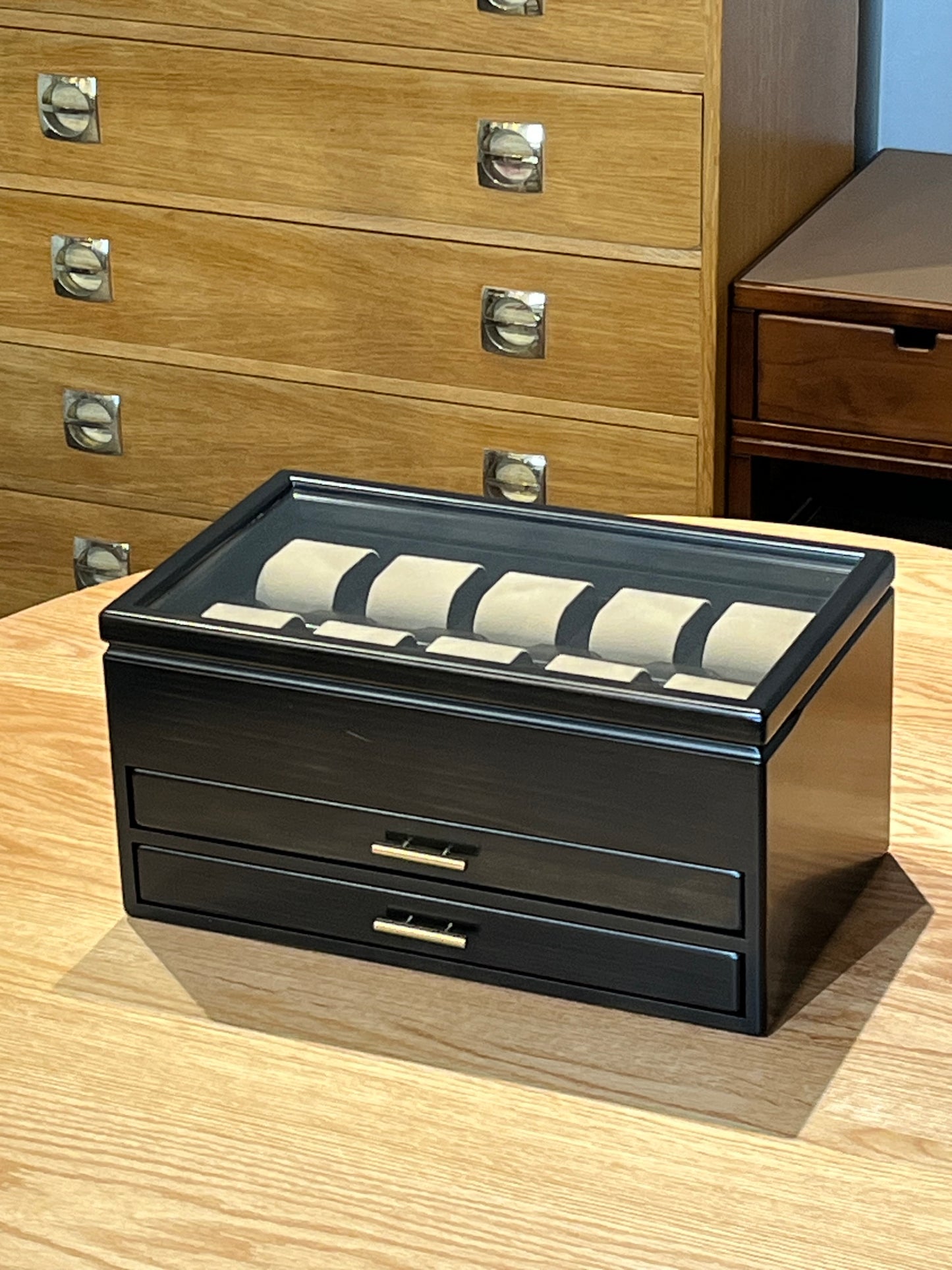 BB172 Hinoki Black Watch Box 10 with Two drawers