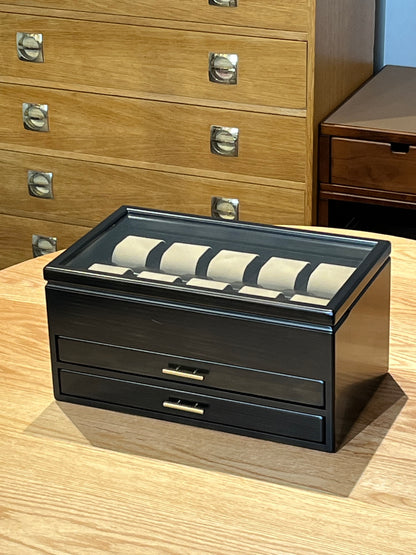 BB172 Hinoki Black Watch Box 10 with Two drawers