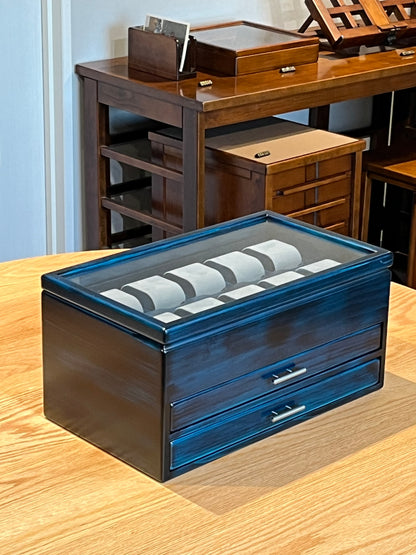 BL172 Hinoki Blue Watch Box 10 with Two drawers