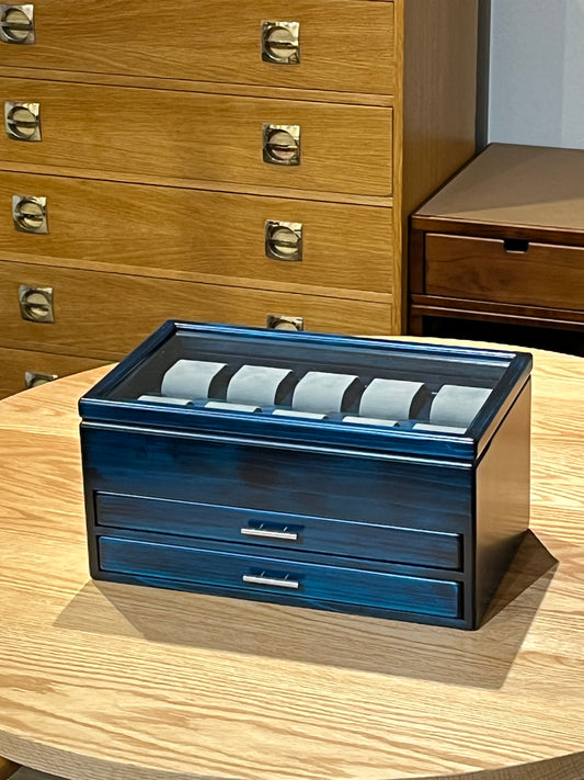 BL172 Hinoki Blue Watch Box 10 with Two drawers