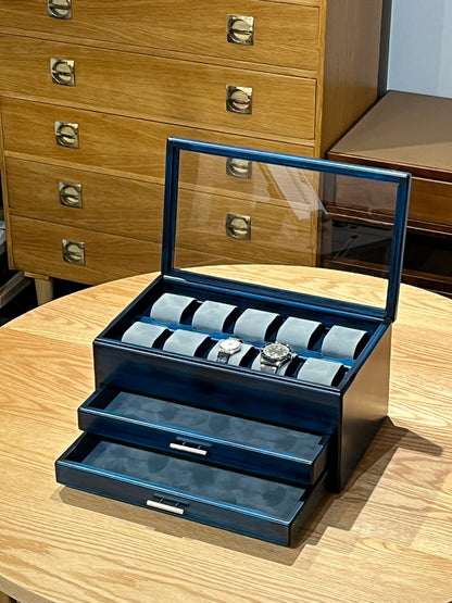 BL172 Hinoki Blue Watch Box 10 with Two drawers