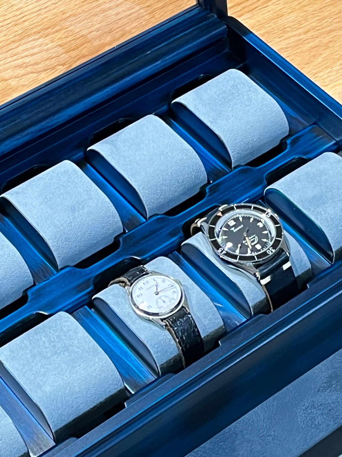 BL172 Hinoki Blue Watch Box 10 with Two drawers