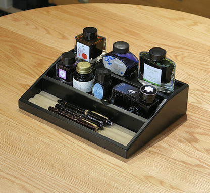 BB106-2 Hinoki Black Ink Bottle Display Stand with a pen matt